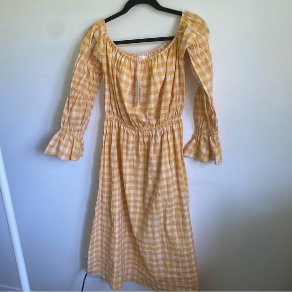 Nwt Girl and the Sun Del Mar Midi Cotton Dress • Yellow Blush Checkered • Small - Picture 4 of 15